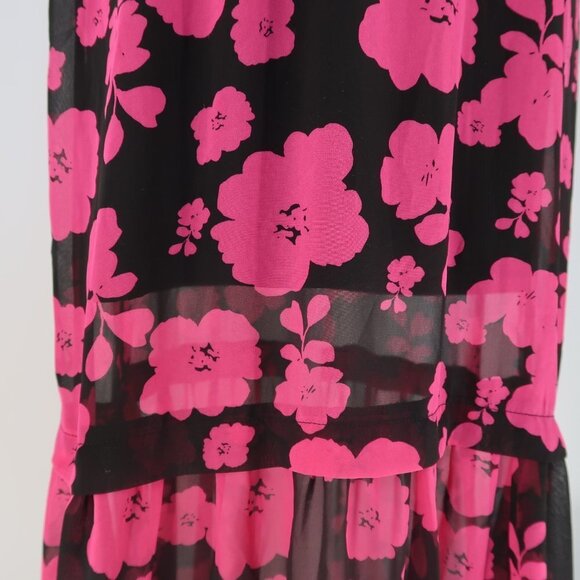 Kensie Pink Black Floral Maxi Dress Button Front XS - Picture 4 of 11